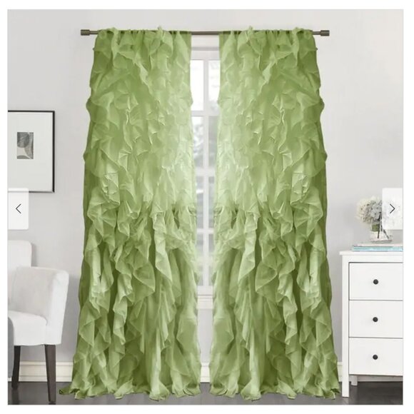 (2) Sheer Voile Waterfall Ruffled Tier 96 Inch Single Curtain Panels - Picture 1 of 4